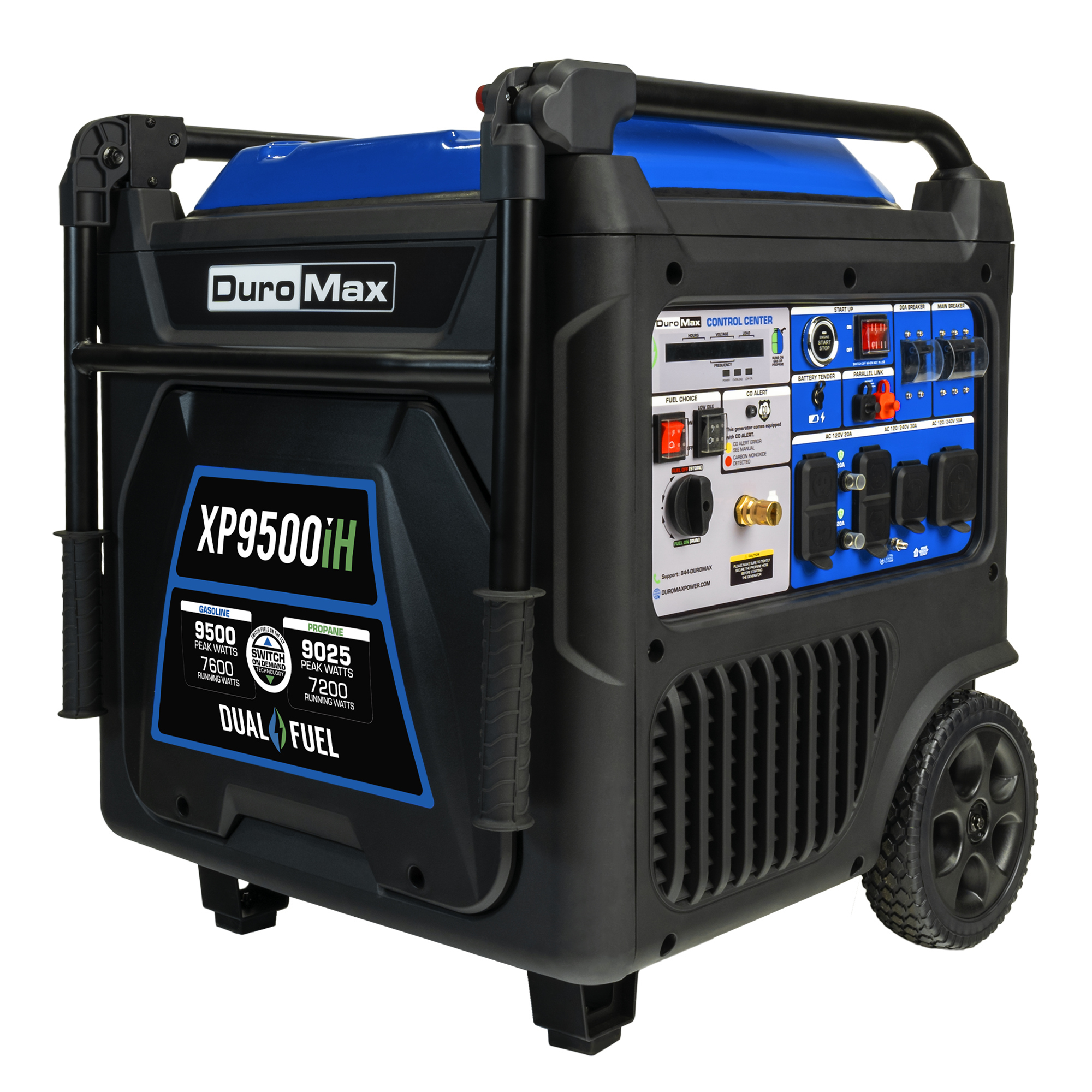 DuroMax, 9500 Dual Fuel Digital Inverter, Surge Watts 9500 Rated Watts 7600 Voltage 120/240 Model# XP9500iH